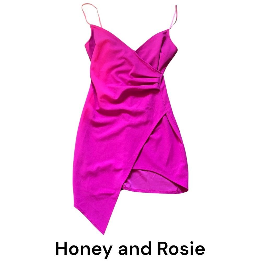 Pink Asymmetrical Spaghetti Strap Mini Bodycon Dress Homecoming Medium Juniors